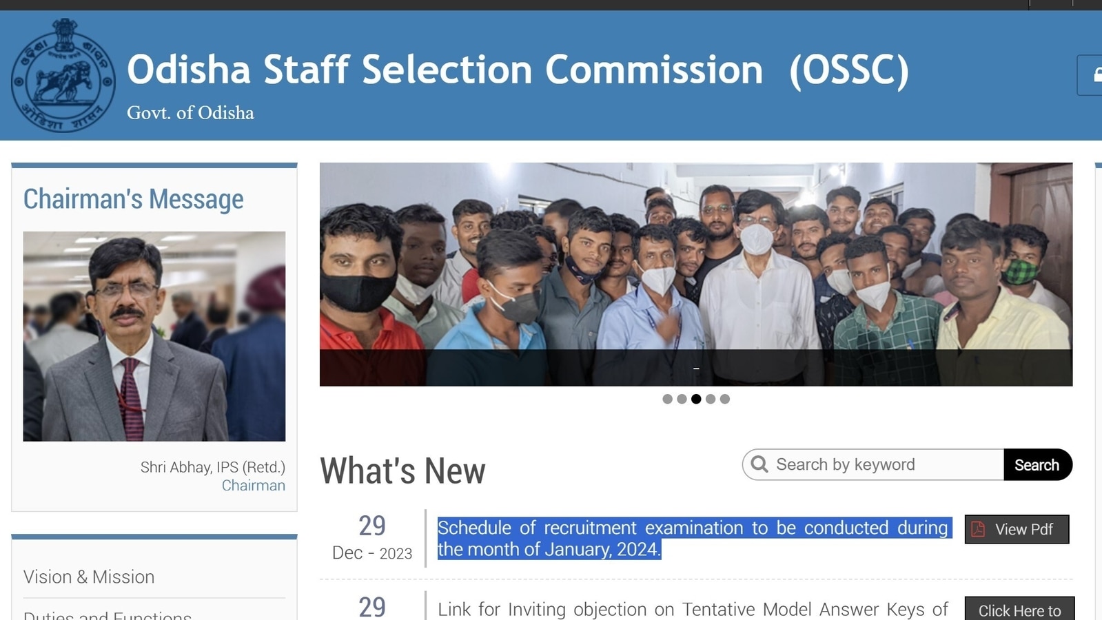 OSSC release recruitment exam schedule for January 2024 at ossc.gov.in